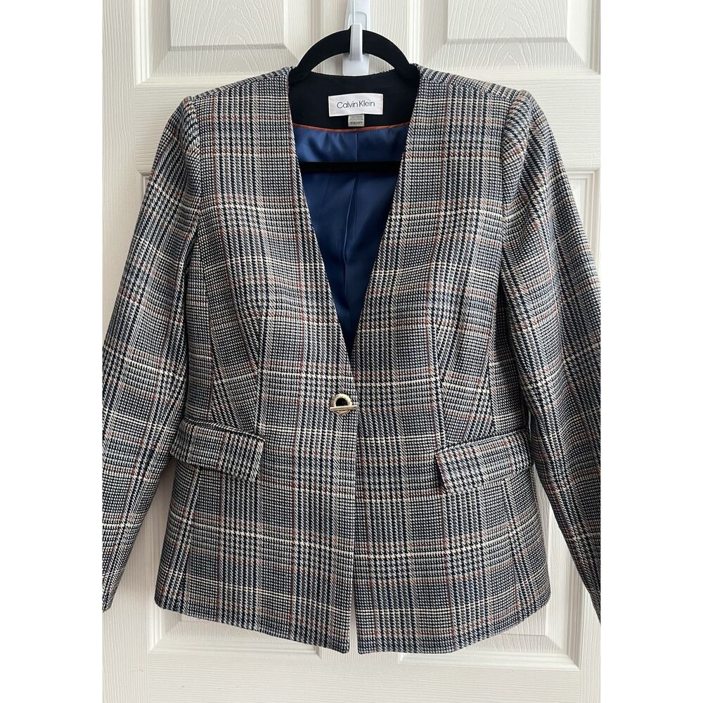 CALVIN KLEIN Glen Plaid Careerwear Classic Blazer Jacket - Picture 2 of 11
